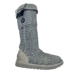 UGG Classic Cardy Size 6 Gray Wool Knit Tall Cozy Slip On Boots Buttons